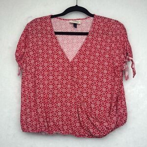 Universal Thread Faux Wrap Blouse Top Womens Medium Red White
